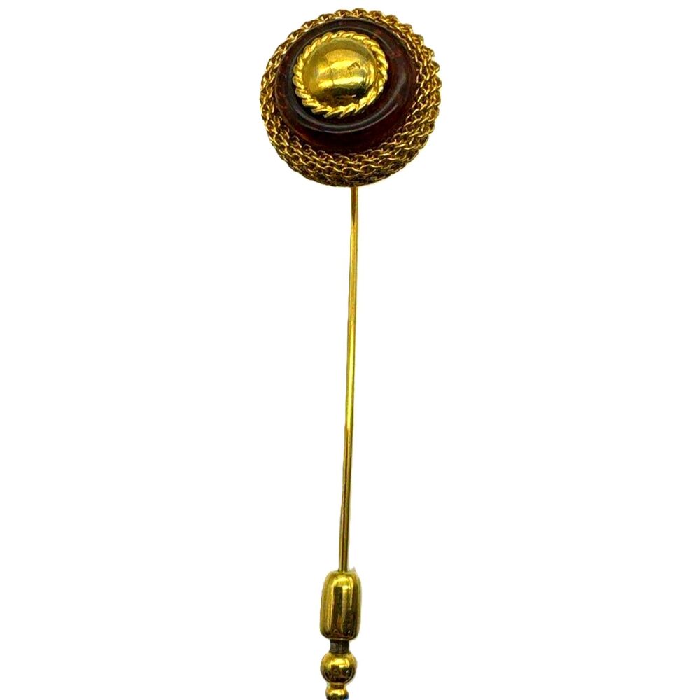 Vintage Givenchy Root beer Lucite Circle Mesh Stick Pin 1978 signed